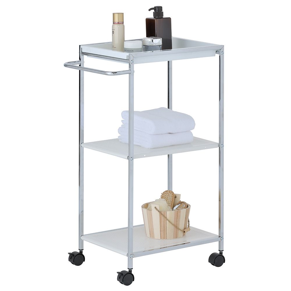 Zenments - 2 Metal Shelf And 1 PP Tray Trolley - Chrome