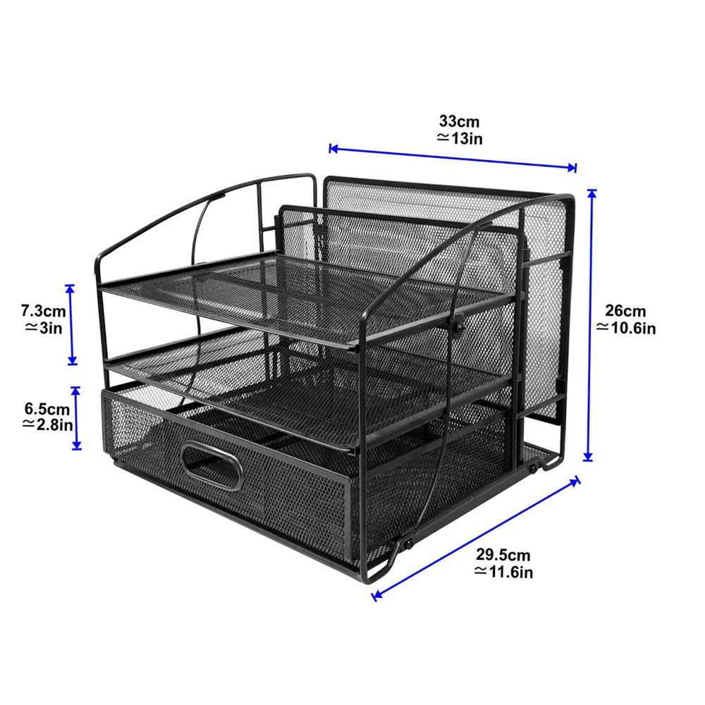 Zenments - 3 Tier Mesh Desk Organiser - Black