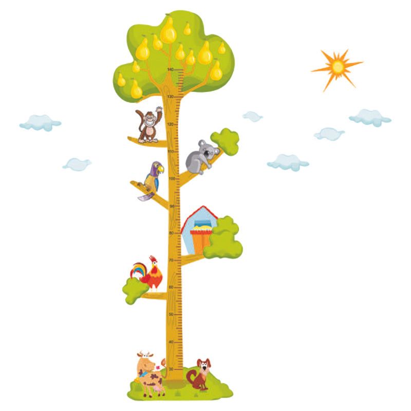 StickieArt - Animals On The Tree Growth Chart Removable Stickers-Medium