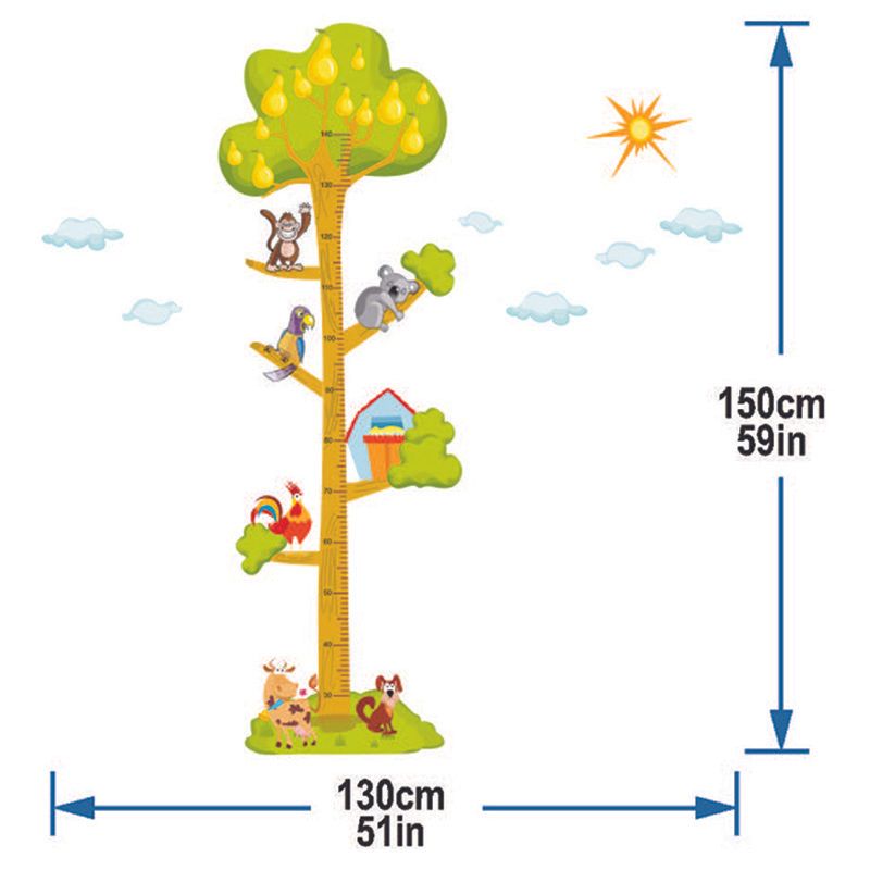 StickieArt - Animals On The Tree Growth Chart Removable Stickers-Medium