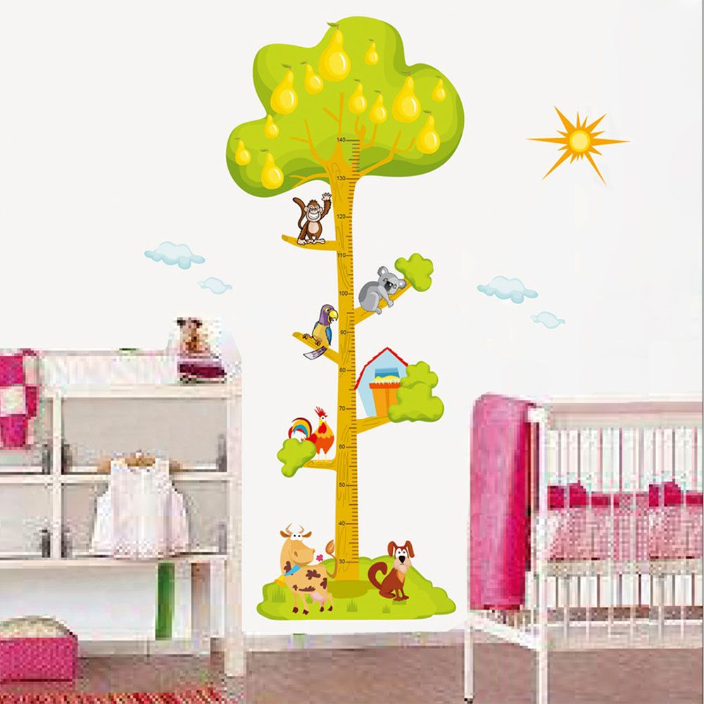 StickieArt - Animals On The Tree Growth Chart Removable Stickers-Medium