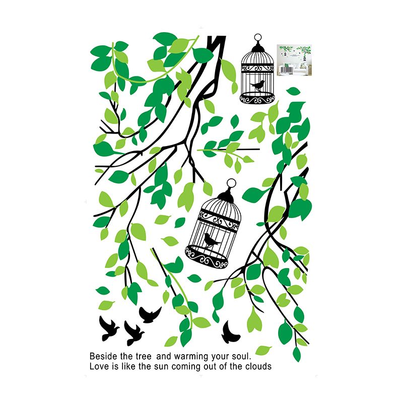 StickieArt - Green Leaves Bird Cage Removable Stickers-Large