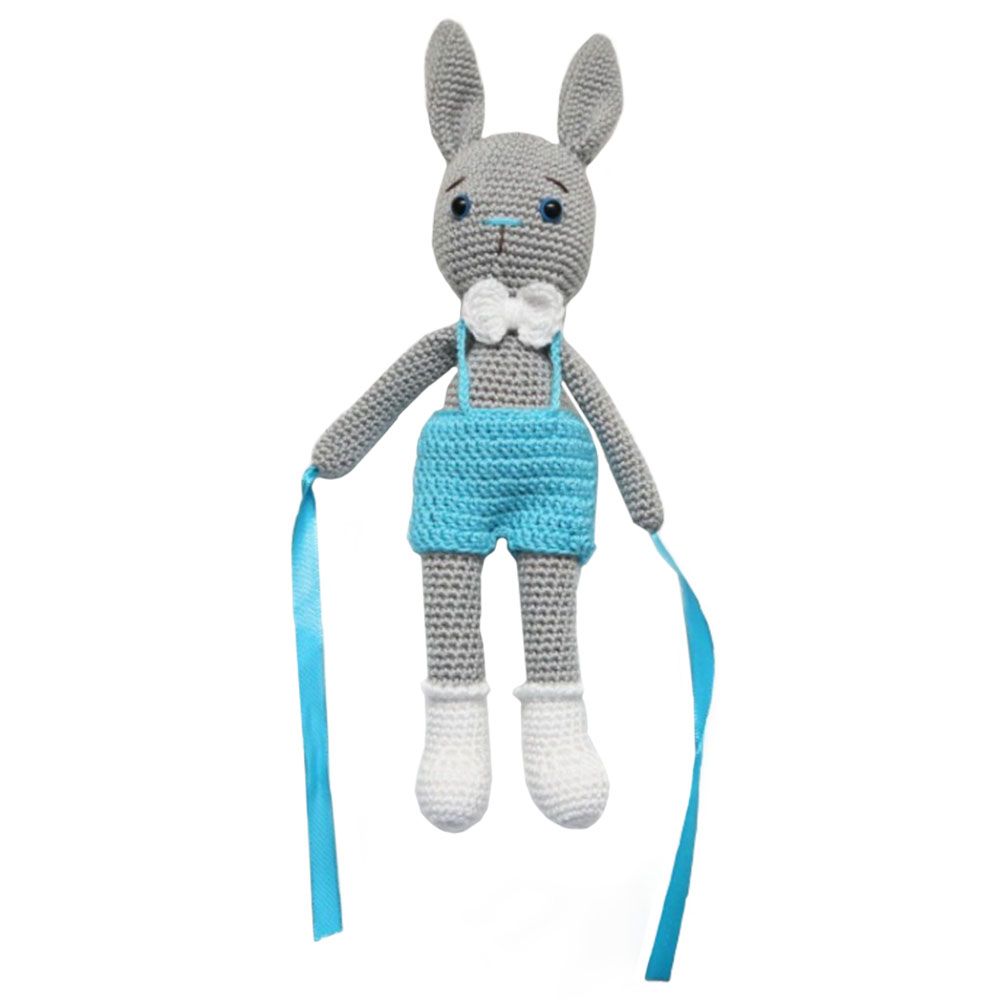 Pikkaboo - Crochet Bunny Tieback Clips Pair - Blue and Grey