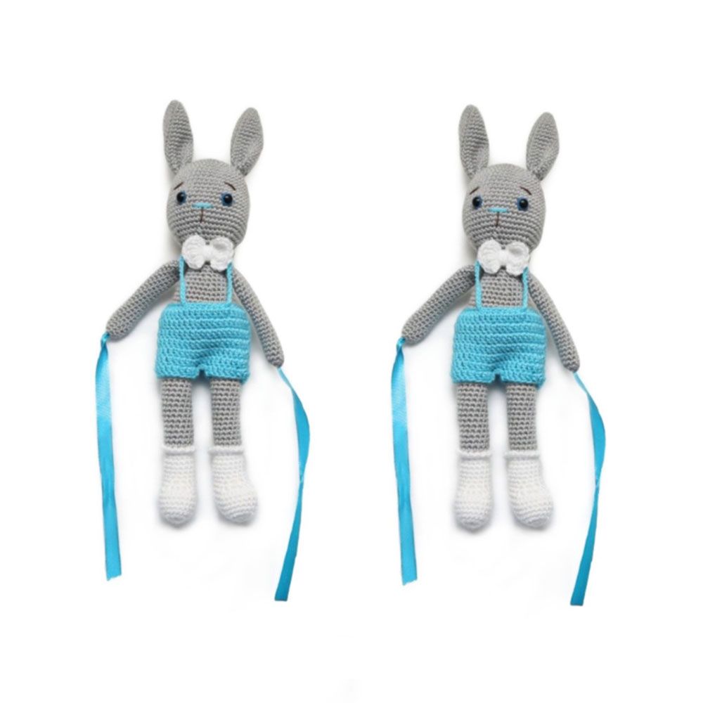 Pikkaboo - Crochet Bunny Tieback Clips Pair - Blue and Grey