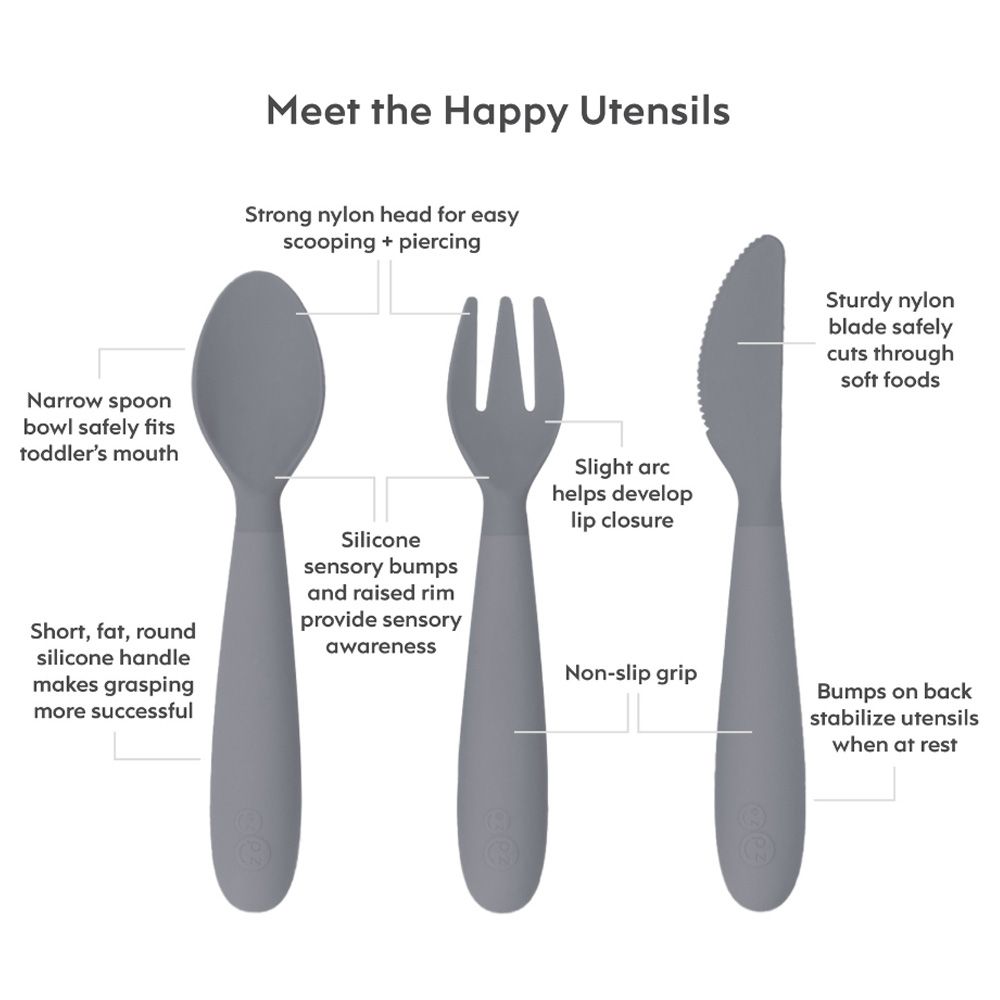 Ezpz - Happy Utensils - Gray