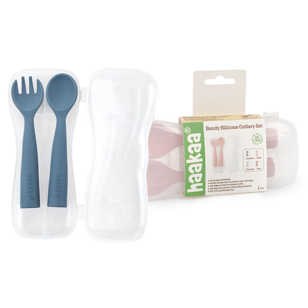 Haakaa - Bendy Silicone Cutlery Set + Case - Bluestone