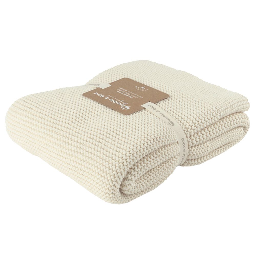 Bumble & Bird - Knitted Receiving Blanket - White