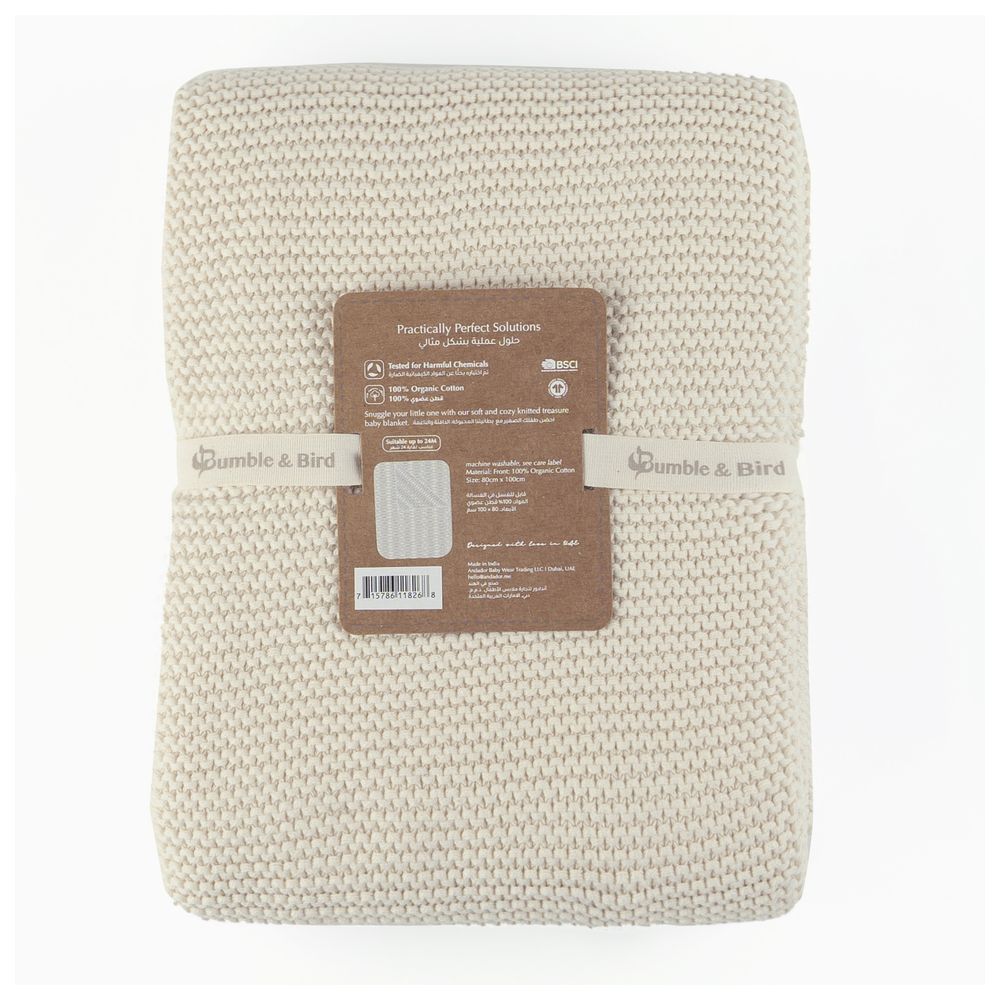 Bumble & Bird - Knitted Receiving Blanket - White