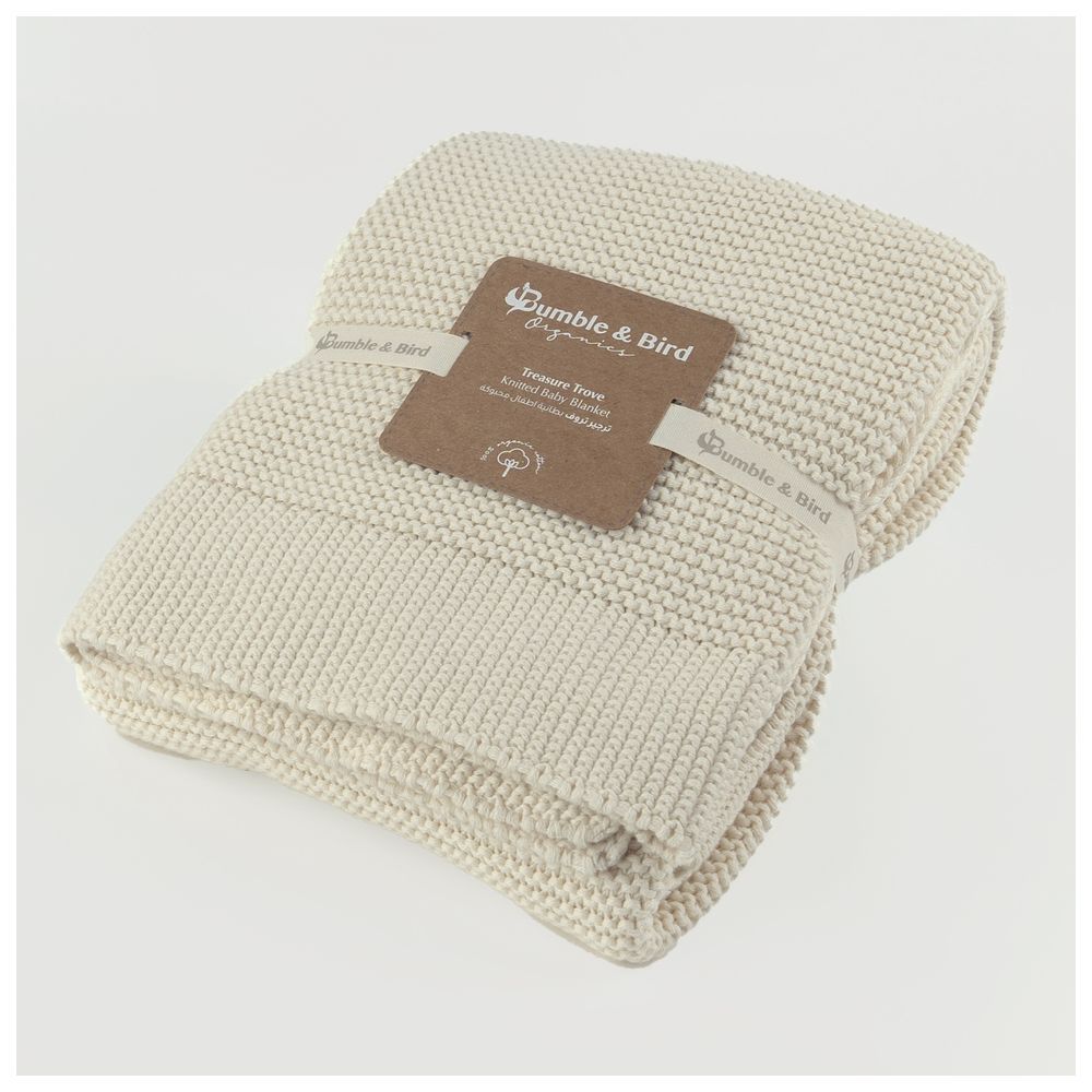 Bumble & Bird - Knitted Receiving Blanket - White