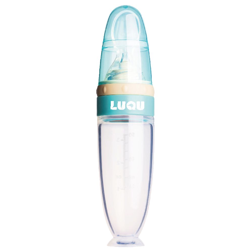 Luqu - Baby Food Feeder Bottle With Spoon - Blue