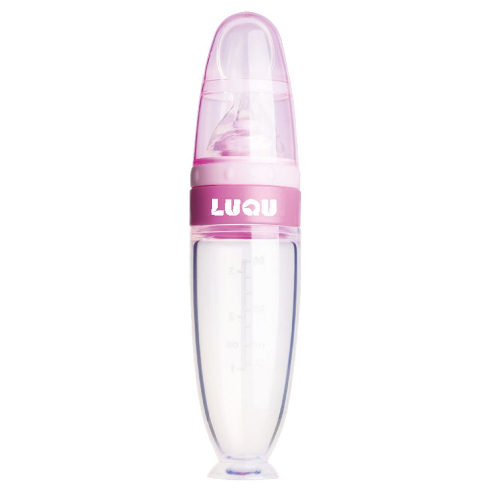 Luqu - Baby Food Feeder Bottle With Spoon - Pink