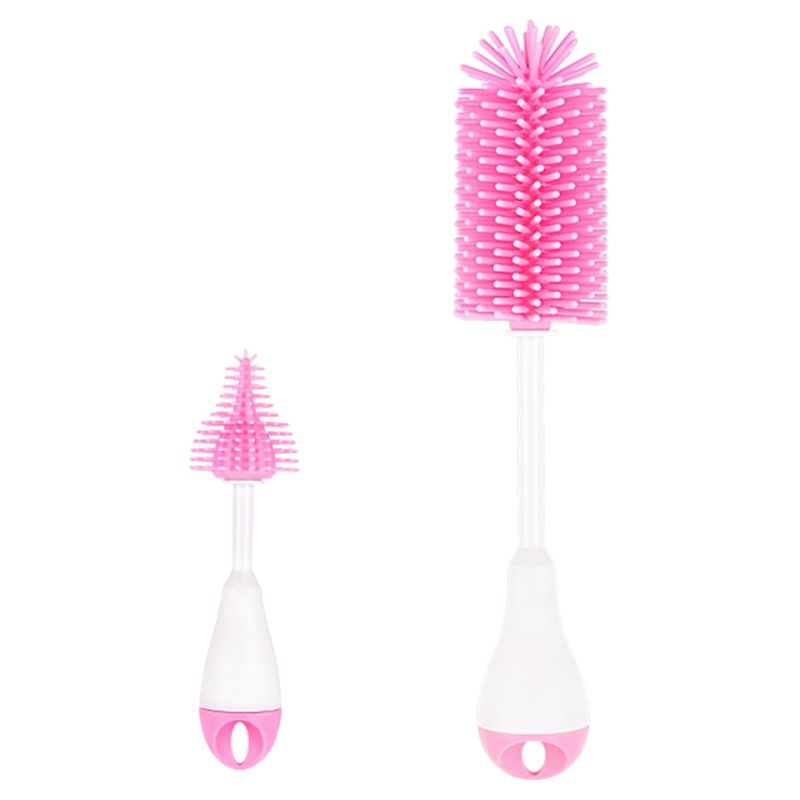 Luqu - 3-in-1 Silicone Baby Bottle Brush Set - Pink