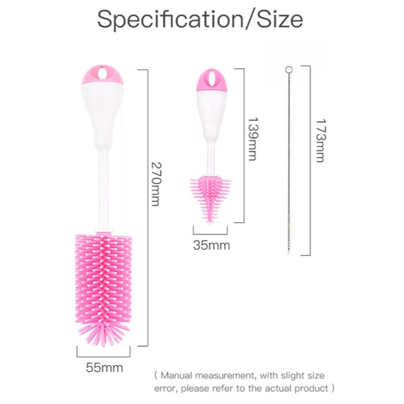 Luqu - 3-in-1 Silicone Baby Bottle Brush Set - Pink