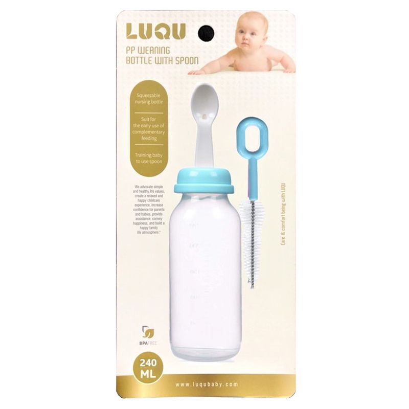 Luqu - 240Ml Pp Nursing Bottle With Spoon - Blue