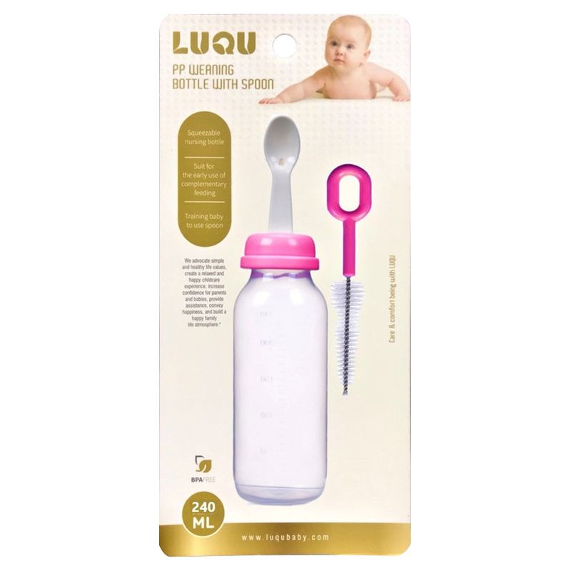 Luqu - 240Ml Pp Nursing Bottle With Spoon - Pink