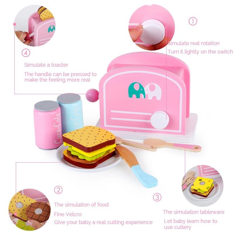 Basmah - Wooden Toaster Toy - Pink