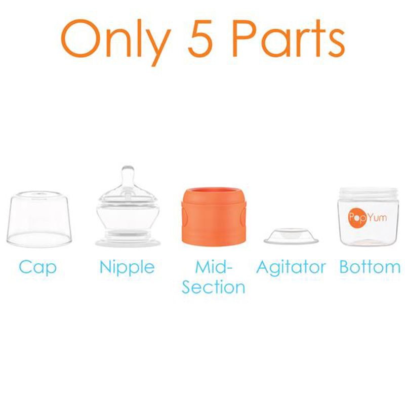 PopYum - 150ml Dispenser Baby Bottle - Orange/Clear