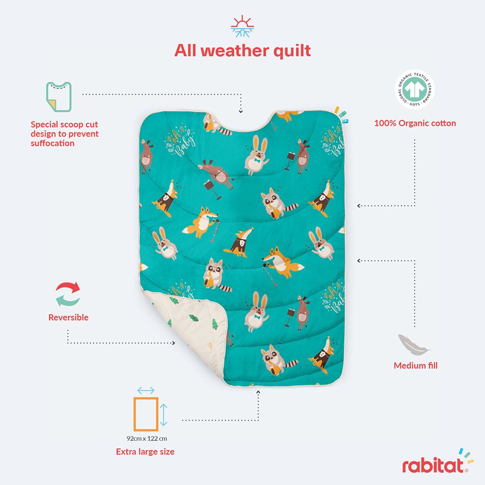 Rabitat - Cotton Reversible Quilt 94x24x122cm - Oh Baby