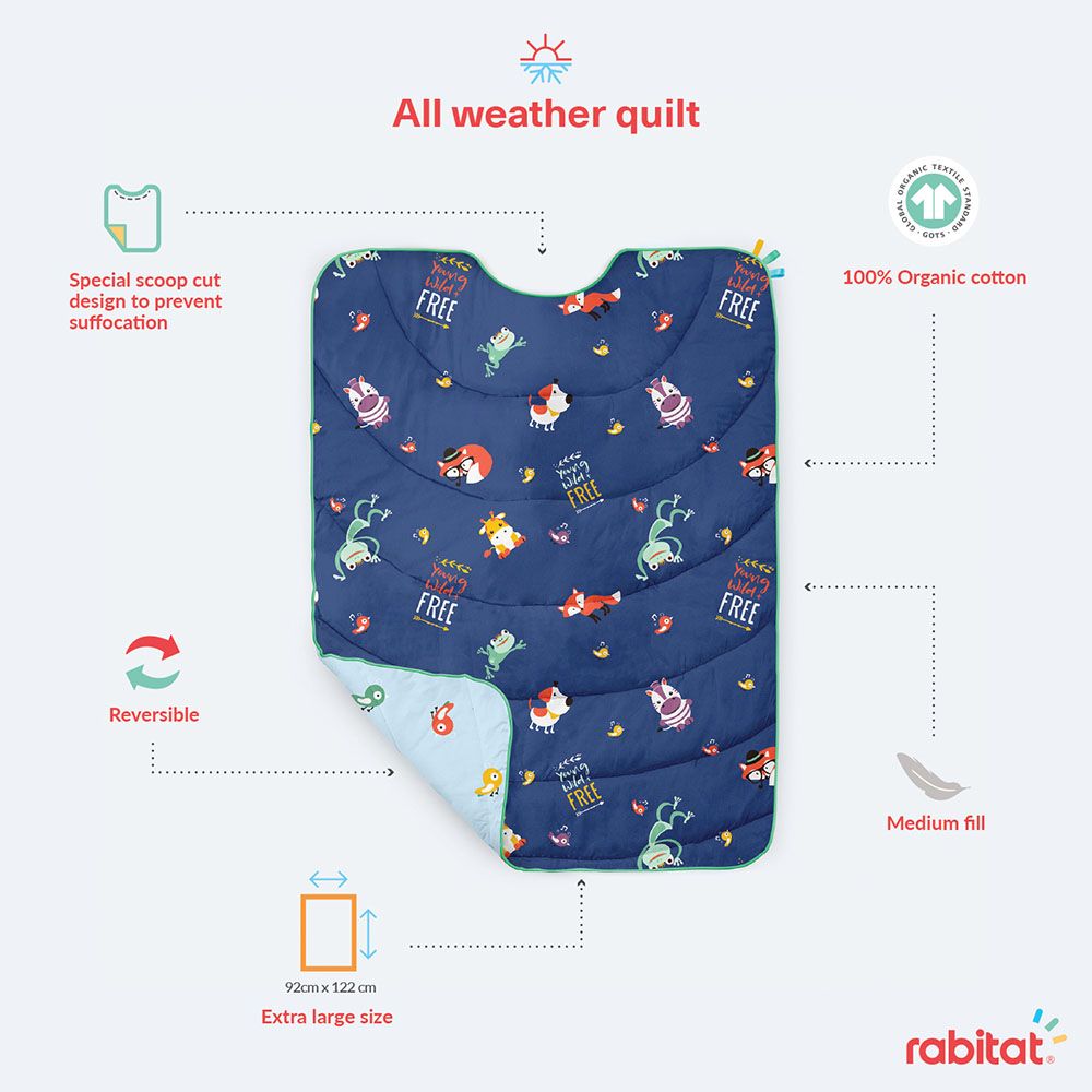 Rabitat - Cotton Reversible Quilt 94x24x122cm  - Young, Wild & Free