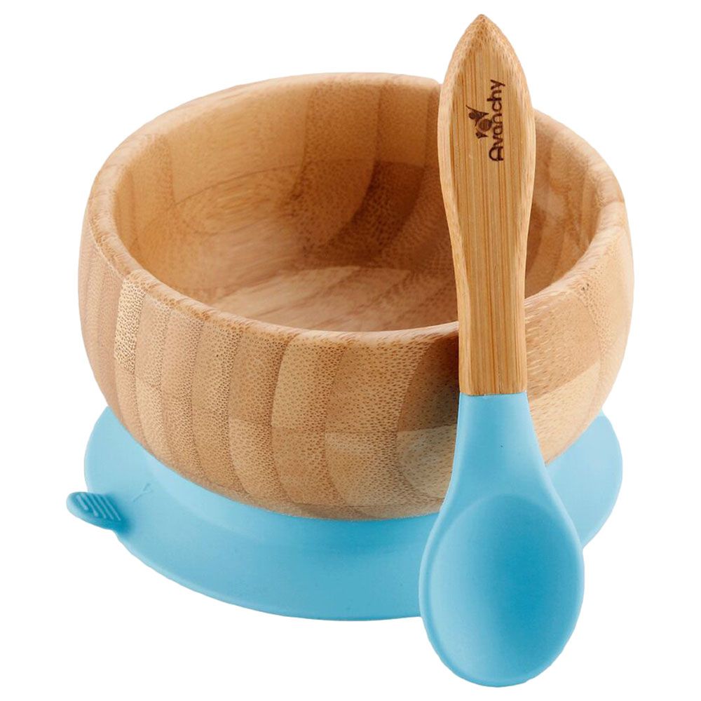 Avanchy - Baby Bamboo Stay Put Suction Bowl + Spoon - Blue