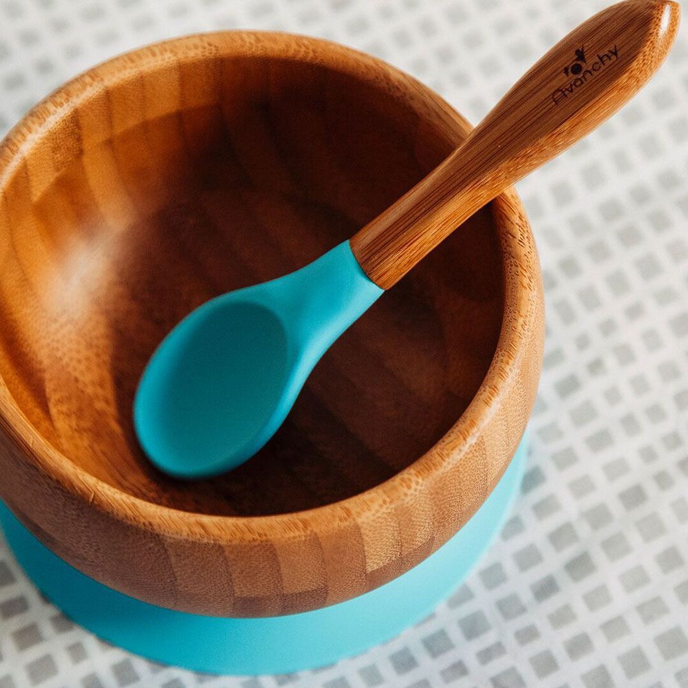 Avanchy - Baby Bamboo Stay Put Suction Bowl + Spoon - Blue