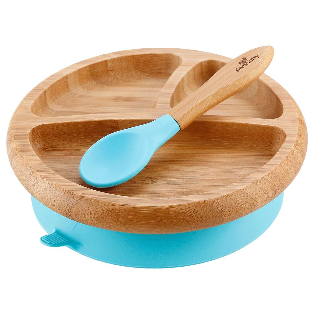 Avanchy - Bamboo Suction Classic Plate + Spoon - Blue