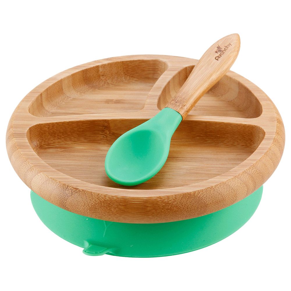 Avanchy - Bamboo Suction Classic Plate + Spoon - Green