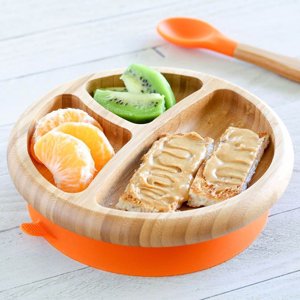 Avanchy - Bamboo Suction Classic Plate + Spoon - Orange