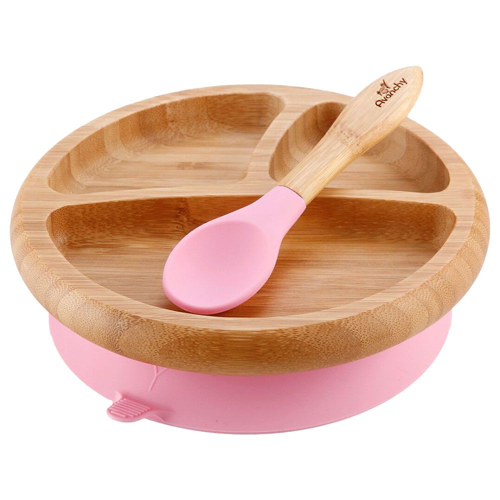 Avanchy - Bamboo Suction Classic Plate + Spoon - Pink