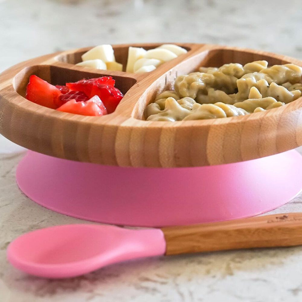 Avanchy - Bamboo Suction Classic Plate + Spoon - Pink