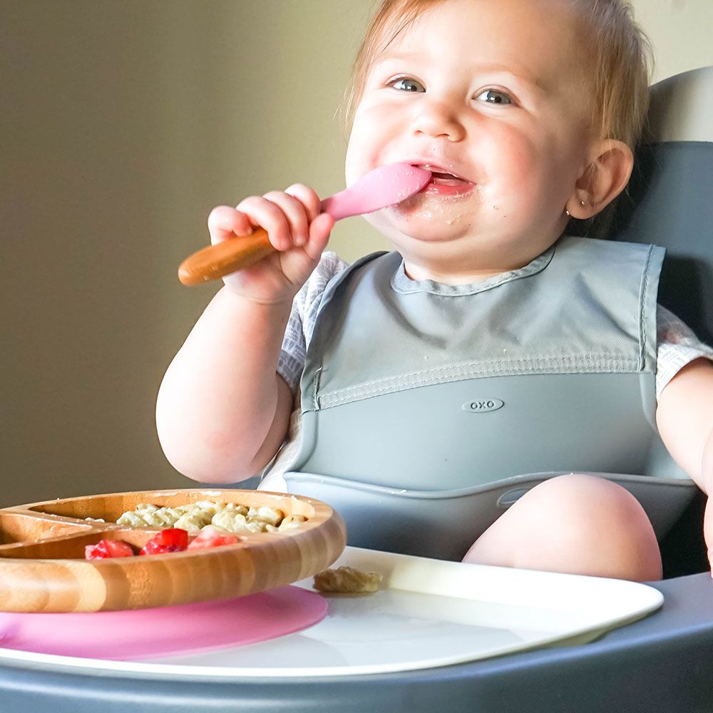 Avanchy - Bamboo Suction Classic Plate + Spoon - Pink