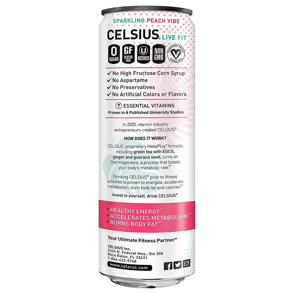 Celsius - Peach Vibe Fitness Drink 355ml - Pack of 12