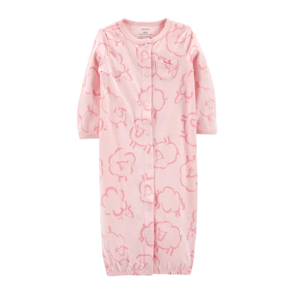 Carter's - 3pc-Set - Converter Printed Gown, Cap & Socks - Pink