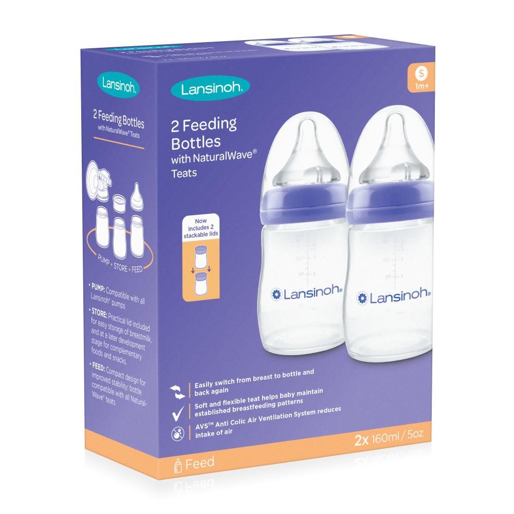 Lansinoh - Feeding Bottle W/ Natural Wave Teat 160ml - Pack of 2