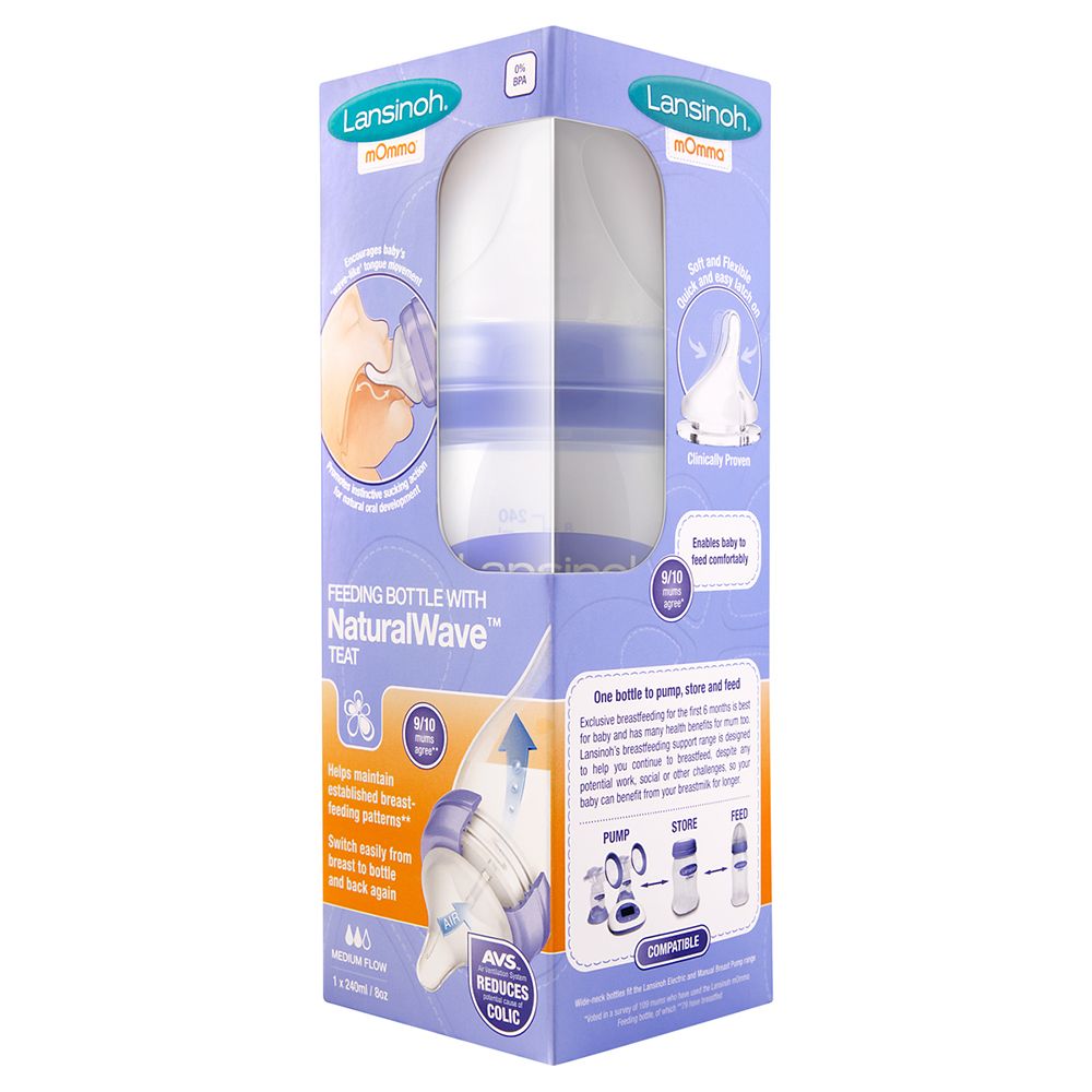 Lansinoh - Feeding Bottle 240ml With Natural Wave Teat