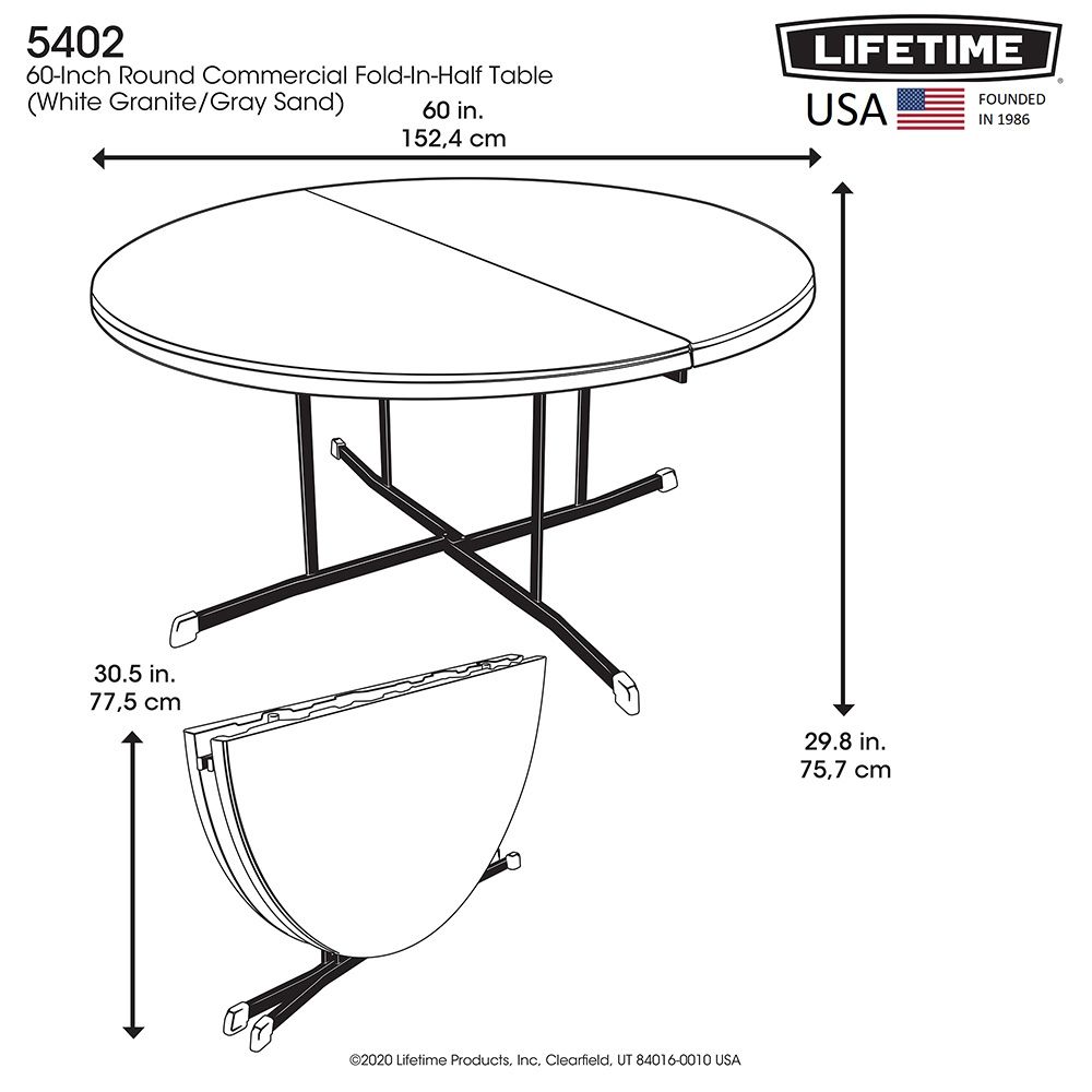 Lifetime Round Commercial Fold-in-Half Table 60 Inch - White