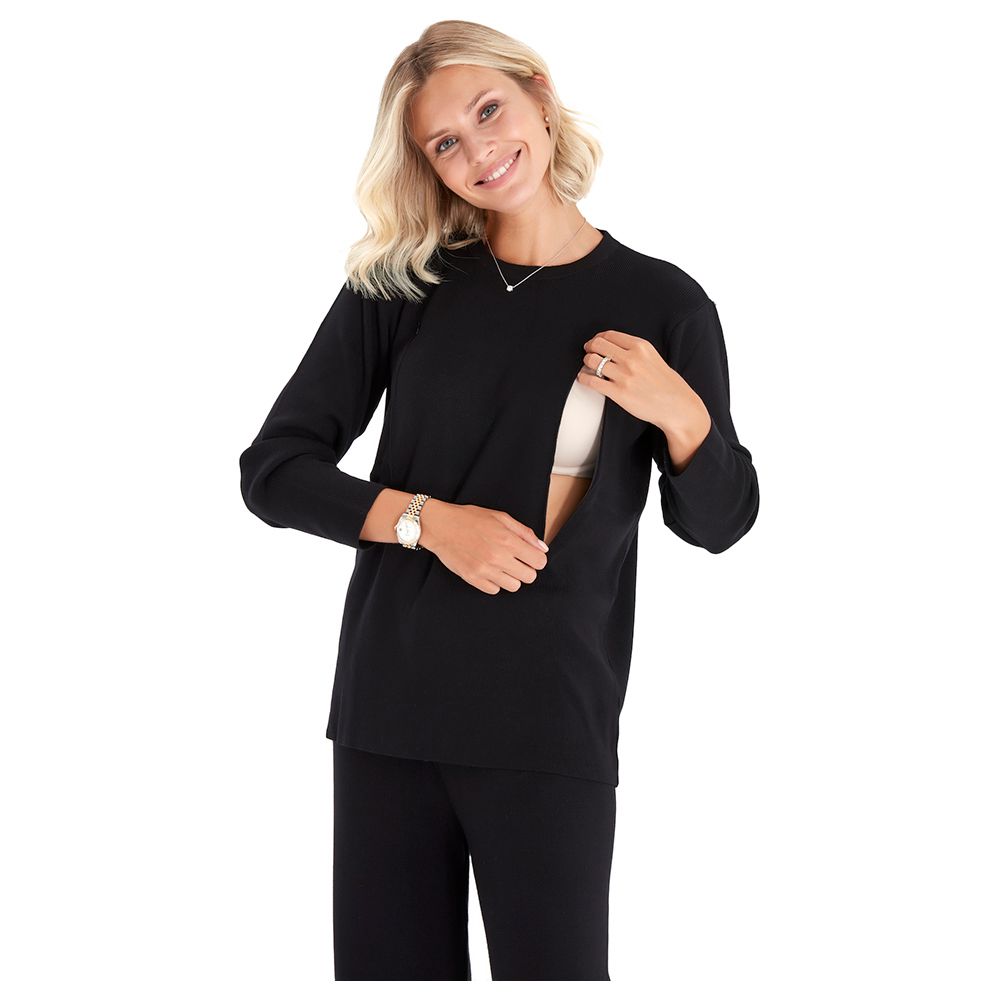 Accouchee - 2pc Knitwear Set Pregnancy/Breastfeeding - Black