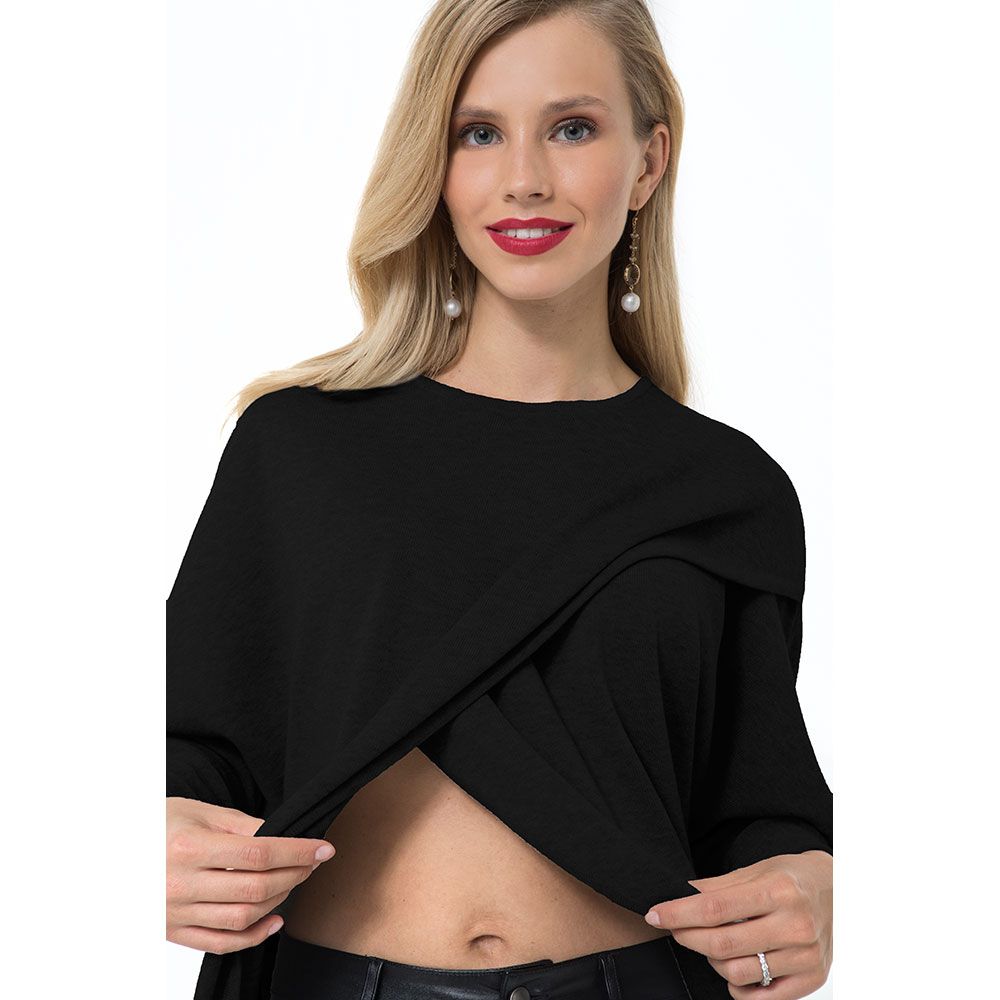 Accouchee Loose Knitwear for Pregnancy/Breastfeeding - Black