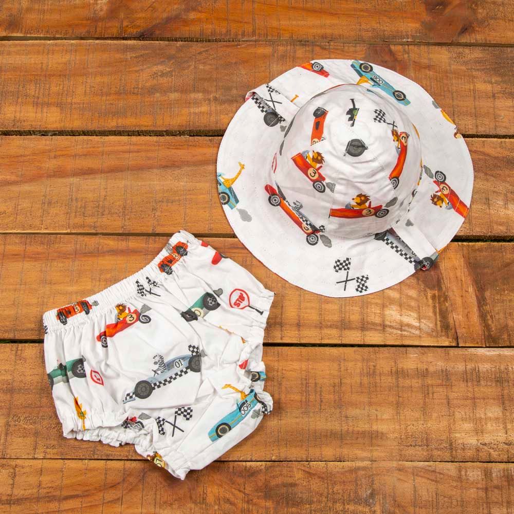 Little West Street - Racing Cars Reusable Diaper Cover White