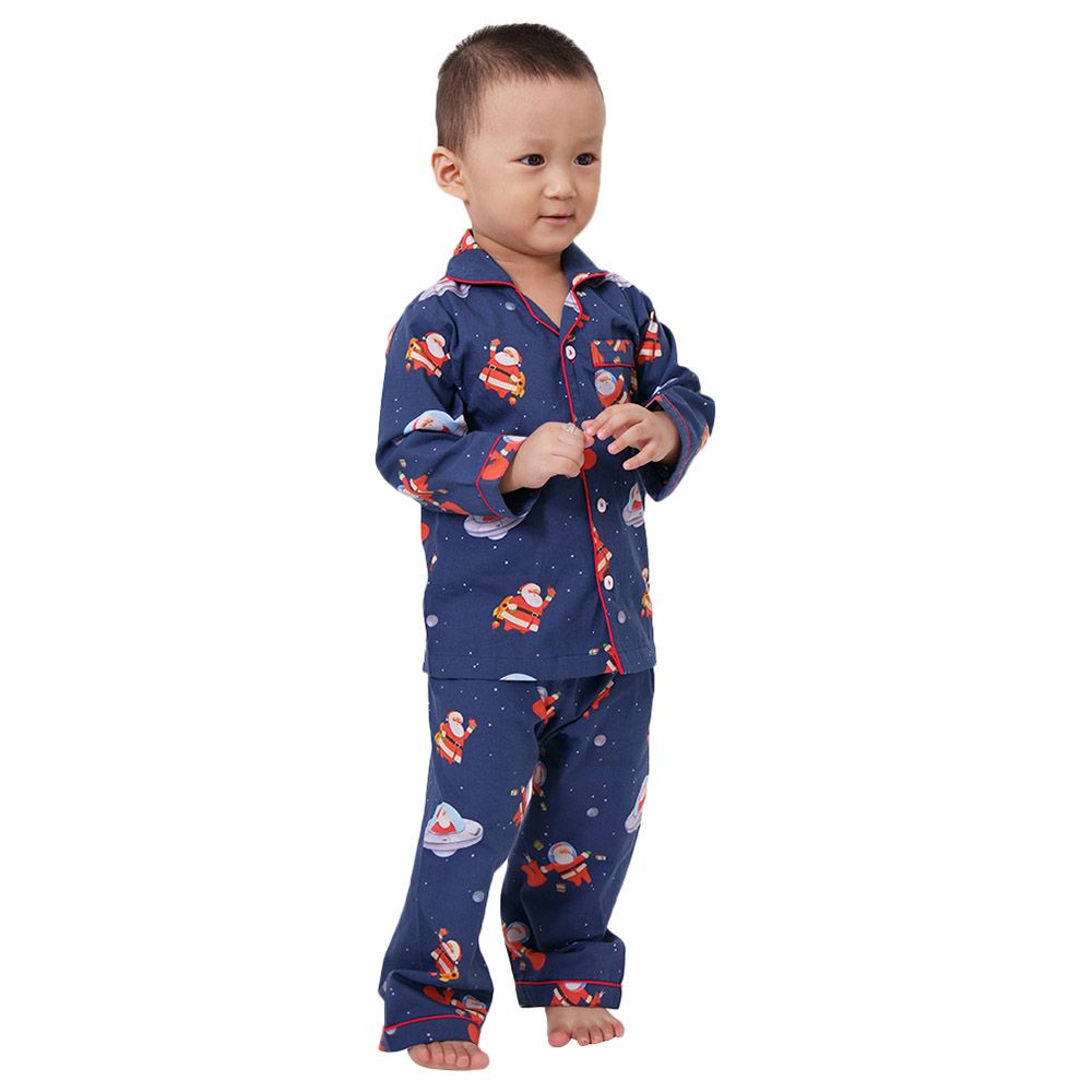 Little West Street - Space Santa Pajama Set - Blue