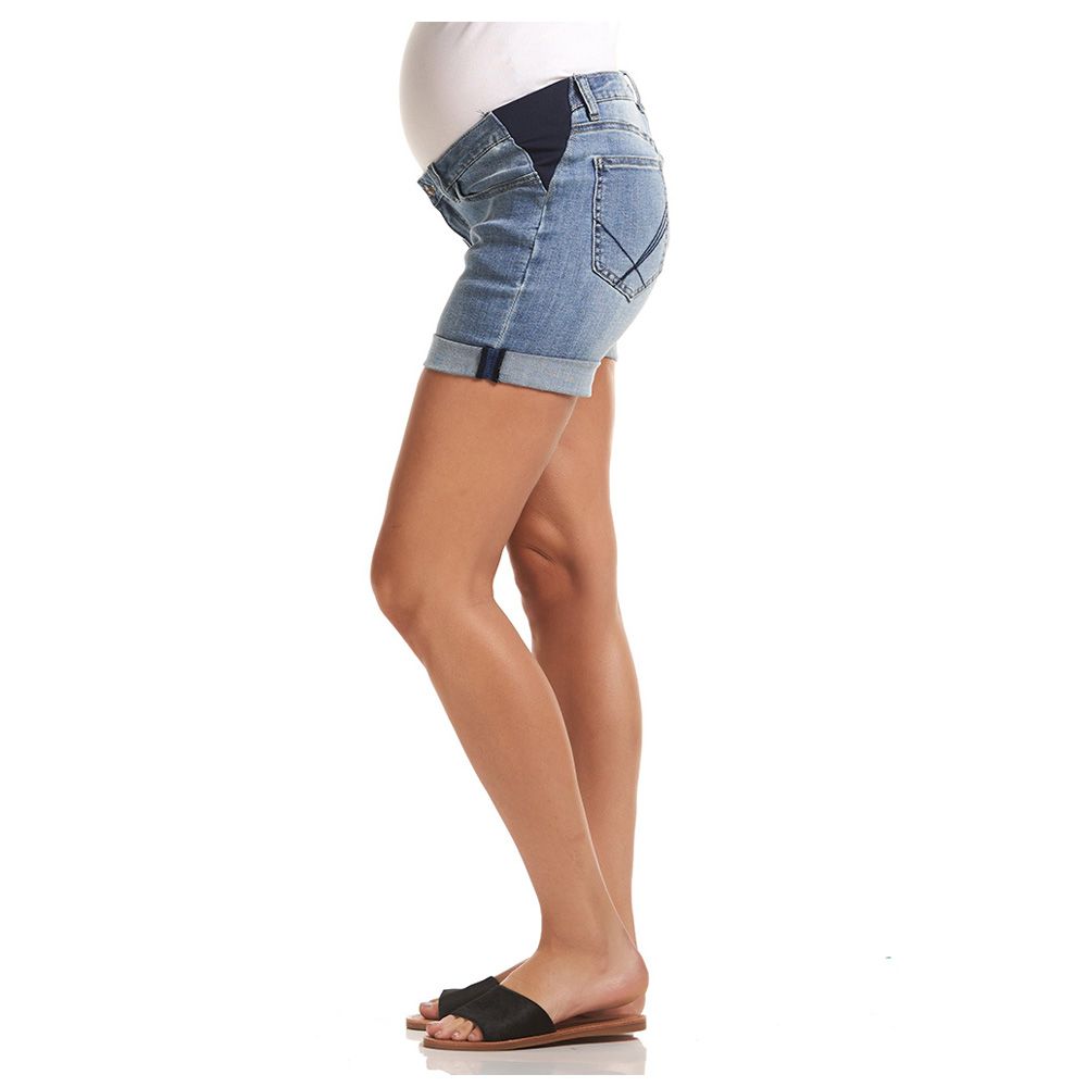 Mums & Bumps - Soon Mila Denim Maternity Shorts - Light Wash