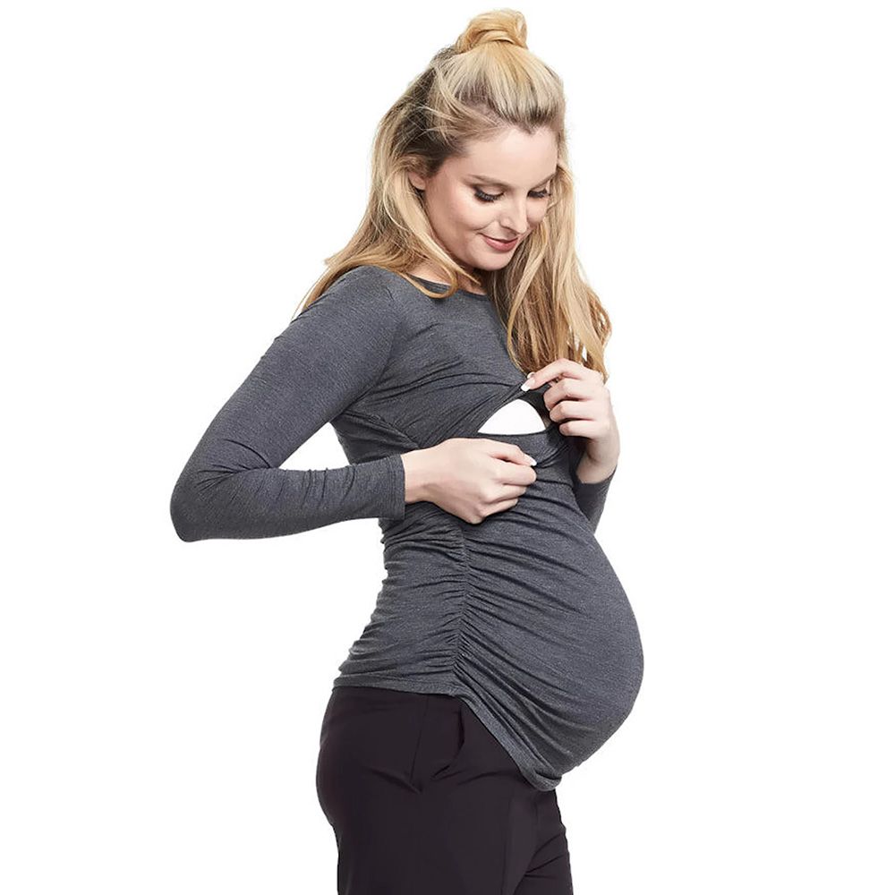 Mums & Bumps - Soon Honor Maternity & Nursing Top - Grey