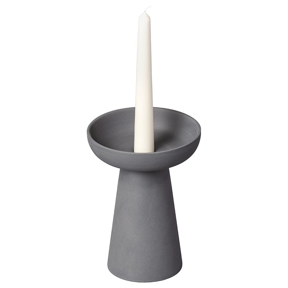 Aery - Porcini Pillar & Taper Candle Holder - Charcoal - L 