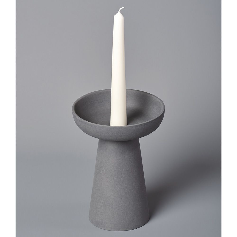 Aery - Porcini Pillar & Taper Candle Holder - Charcoal - L 