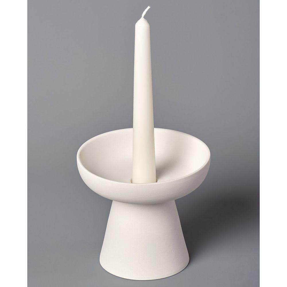 Aery - Porcini Pillar & Taper Candle Holder - White - M 