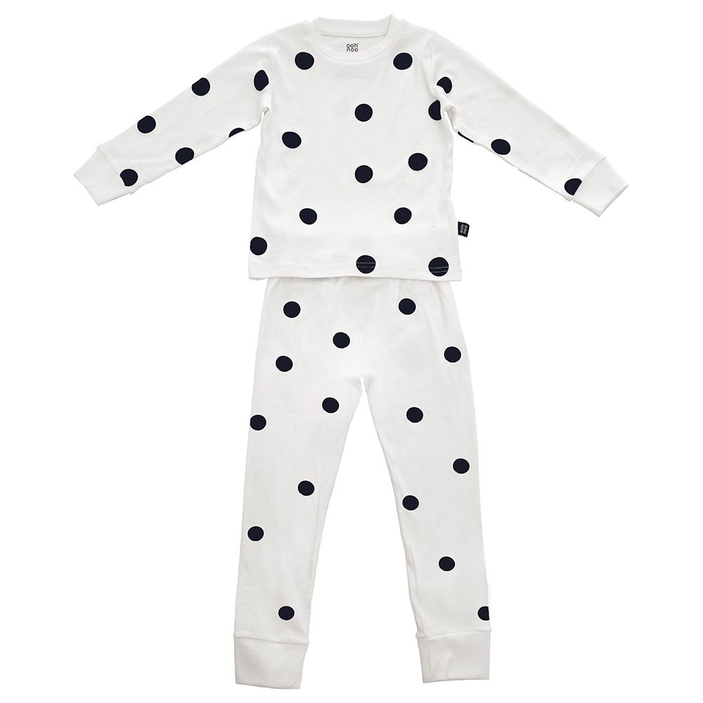 Ooh Noo - Organic Pyjamas Kids White With Black Dots