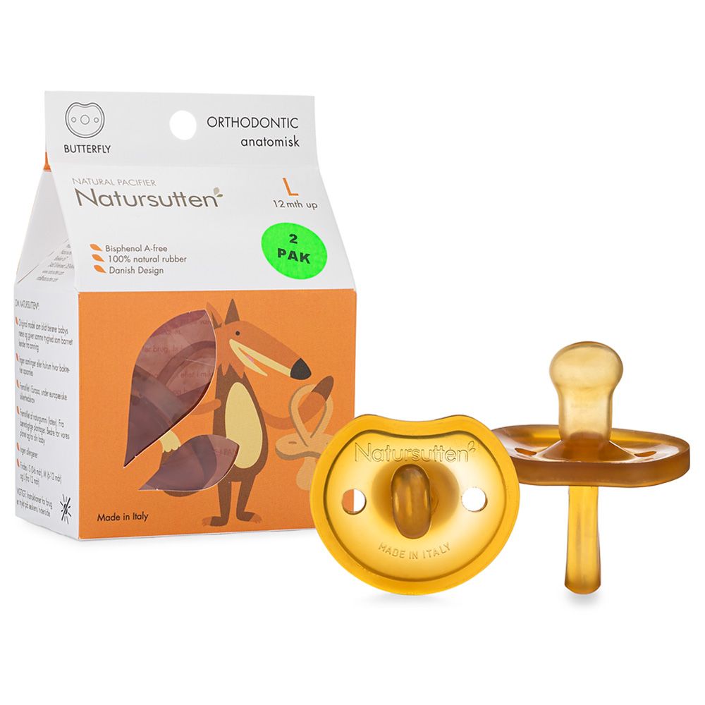 Natursutten - Butterfly Orthodontic Natural Rubber Pacifier - Pack of 2 - M  - 6-12M