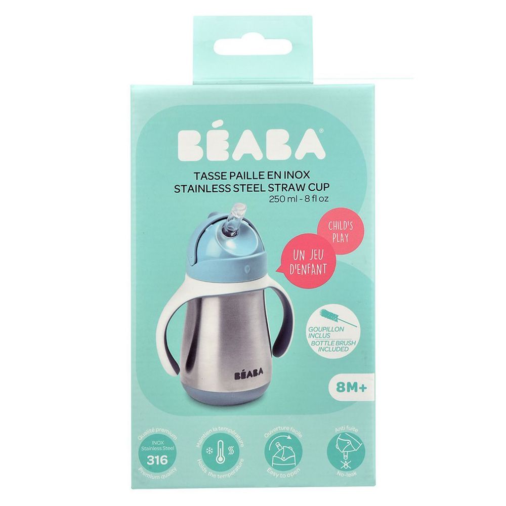 Beaba - Stainless Steel Straw Cup 300ml - Windy Blue