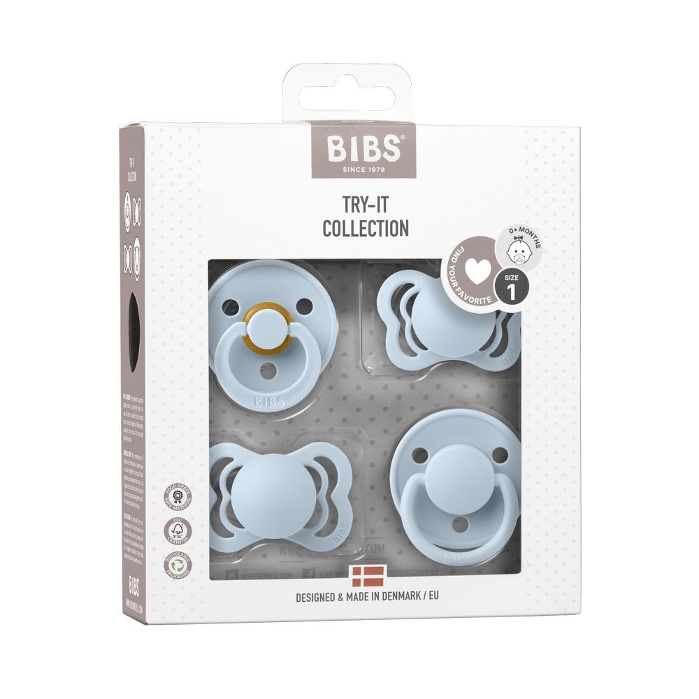 Bibs - Try-It Collection Pacifier Box S1 - 0M+ - Pack of 4 - Baby Blue