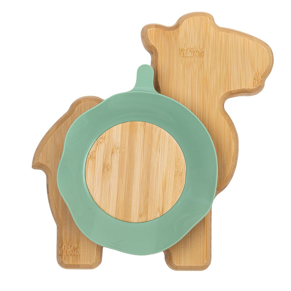 Citron - Organic Bamboo Plate Suction with Spoon - Camel Pastel Green